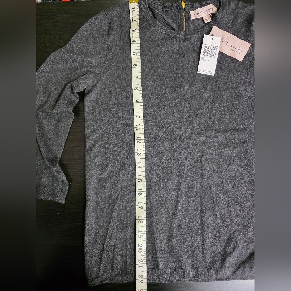 Nwt Philosophy Women's Crew Neck Sweater 3/4 Sleeve Pull Over Charcoal Gray Smal - Picture 13 of 16
